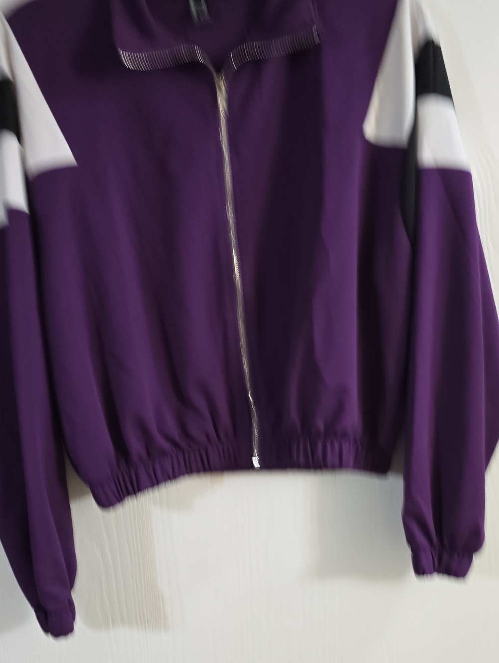 Forever 21 Purple Bomber Jacket with White & Black Sleeve Accents